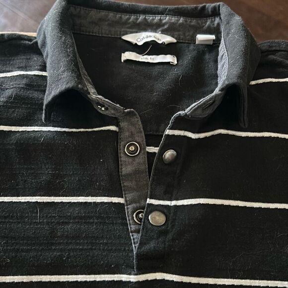 Calvin Klein Men's Black/White Striped Slim Fit Polo Shirt, Black , M. - Picture 4 of 9